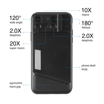 

ET Phone Case With 6 in 1 Phone Lens CPL Filter/10X/20X Macro/180 Fisheye/2X Telephoto Lens for iPhone X for Dropshipping