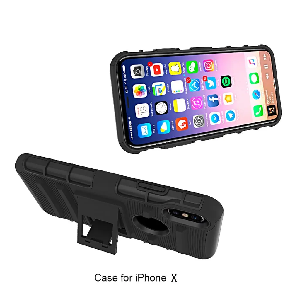 

2pcs Armor Case Back Clip Holder Rugged Shell Case For iPhone X