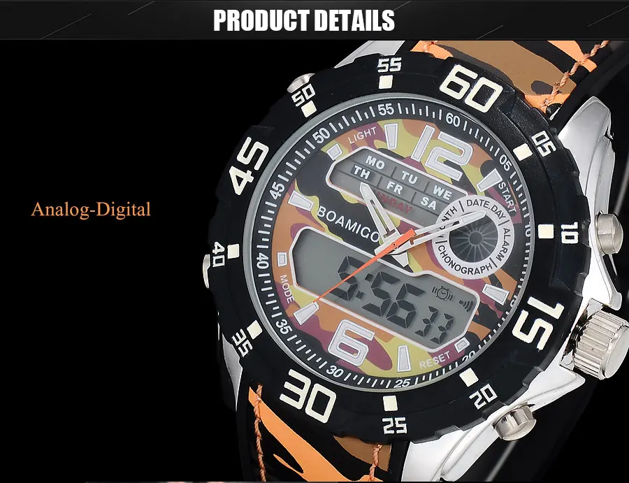 BOAMIGO Brand Fashion Dual Display Watches Mens Sports Watch Rubber Band Digital Analog LED Wristwatch Gift Clock 30M Waterproof (9)