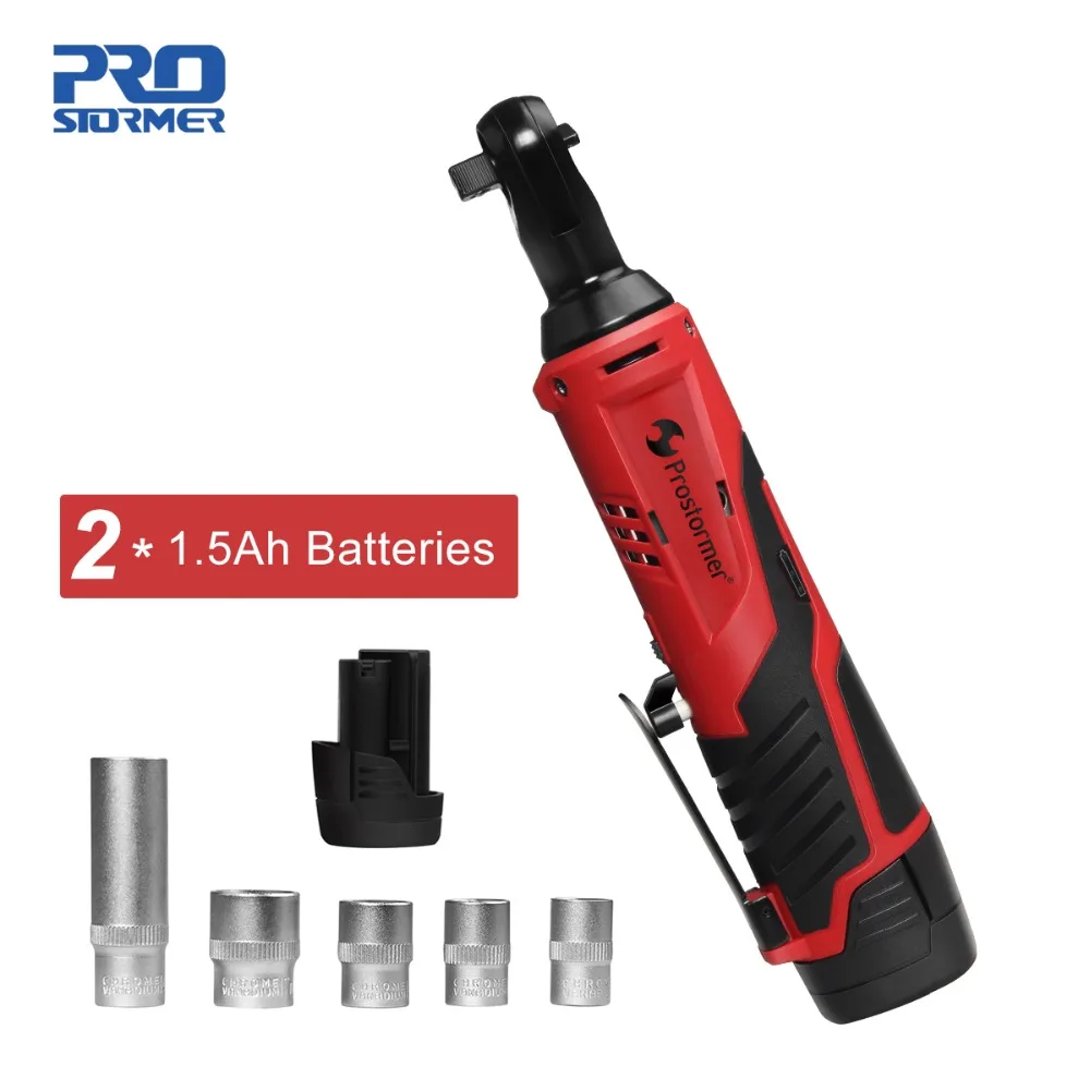 PROSTORMER 12V Electric Cordless Ratchet Wrench with 2 Lithium