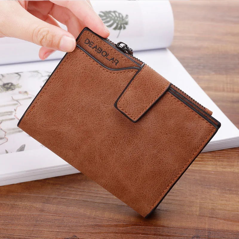 Brown Модный маленький женский кошелек, короткий кошелек, Женский кошелек с буквенным принтом на застежке-молнии, короткий клатч, однотонный винтажный матовый женский кошелек - Цвет: Brown