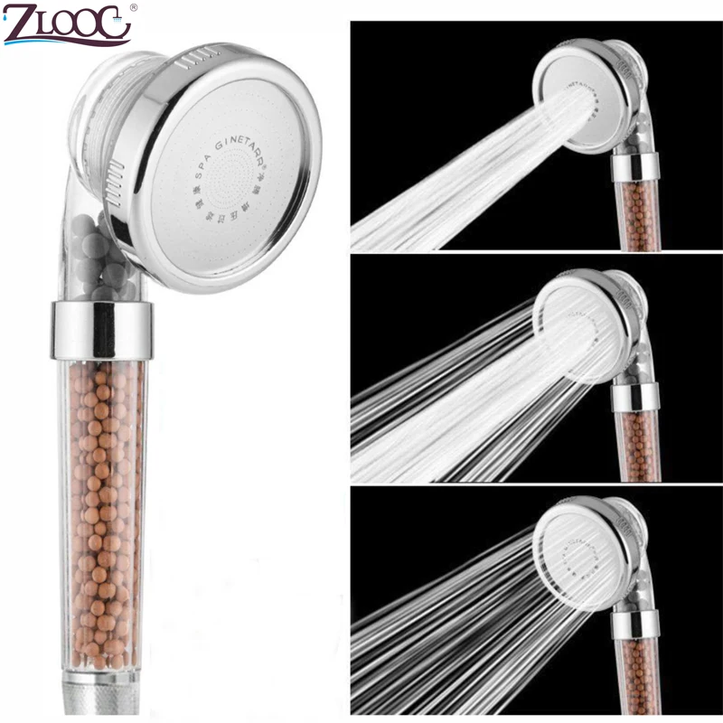 

Zloog Bathroom 3 Function Adjustable Jetting Shower Head High Pressure Water Saving Anion Stone Filter SPA Shower Heads