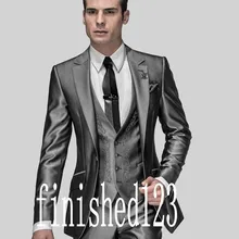 Новое поступление одна кнопка-серый Вышивка жениха Смокинги для женихов Для мужчин свадебные костюмы для выпускного индивидуальный заказ(куртка+ Брюки для девочек+ жилет+ галстук) k: 406