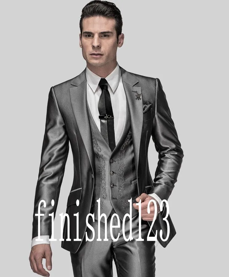 Limited Chance for  New Arrival One Button Gray Embroidery Groom Tuxedos Groomsmen Men's Wedding Prom Suits Custom Made