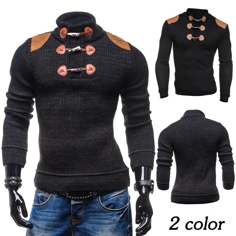 2018 Мужская мода воротник с длинными рукавами sweatershirt Кнопка вязать пуловер