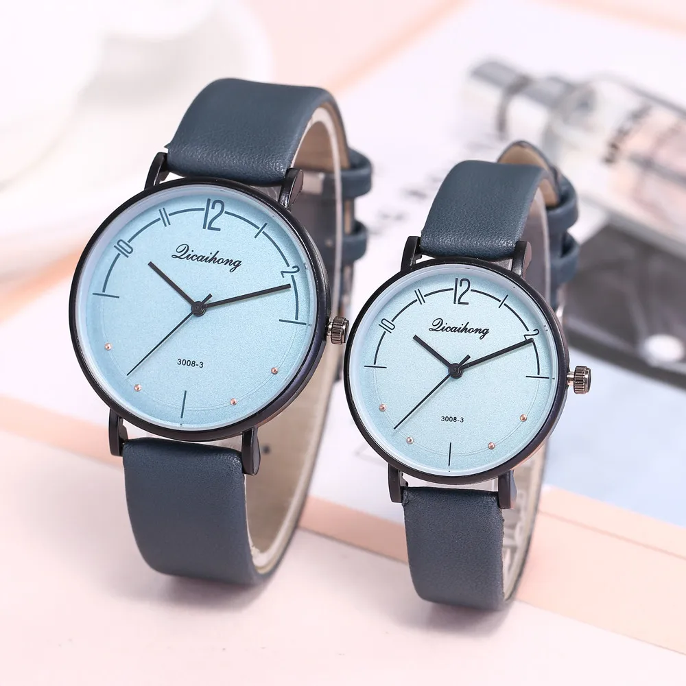 2PCS lover Fashion Leather Band Analog Quartz Round Wrist Watches 2PCS lover Fashion Leather Band Analog Quartz Round Wrist Watches