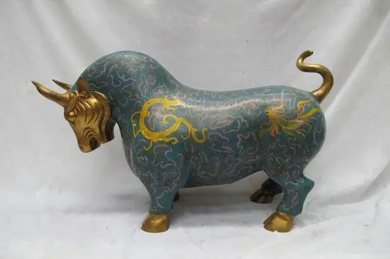 

China Regius Royal 100% Bronze cloisonne Dragon Phoenix ox bull Animal statue