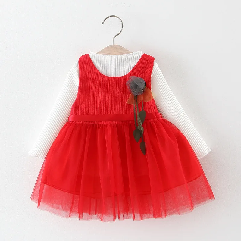 Корейские платья для маленьких девочек вечерние и свадебные розовые платья для новорожденных девочек на день рождения От 0 до 3 лет платье с круглым вырезом и цветочным рисунком для маленьких девочек