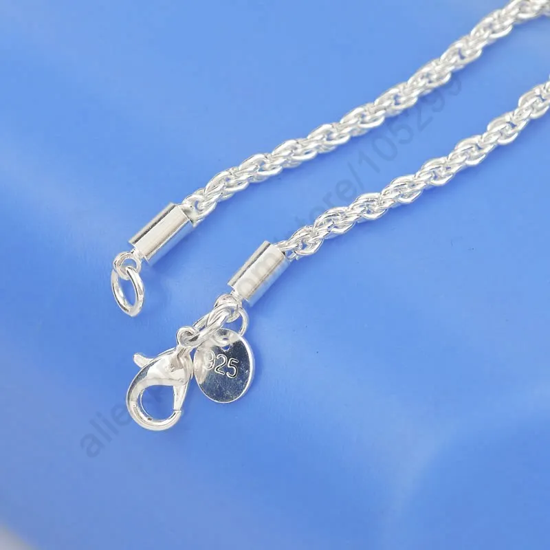 

JEXXI 1PC 3mm Width Pure 925 Sterling Silver Charm Rope Necklace Chains Jewelry With Good Quality Lobster Clasps Set 16-24Inches