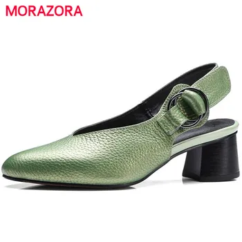 

MORAZORA 2020 New Women pumps genuine leather single shoes buckle shallow high heels shoes solid big size 34-43 elegant party