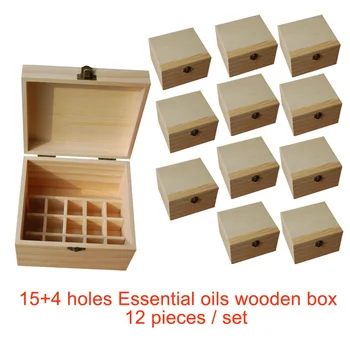 

12 pieces/set Natural pine wooden boxes Essential Oils Storage Box 15 holes 10ml and 1 cross bar 4 * 50ml bottles without paint