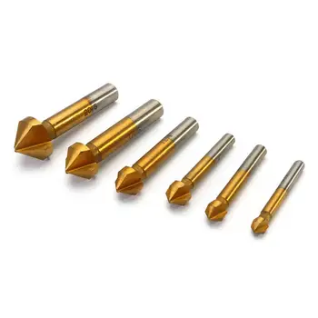 

6pcs 3 Flute 90 Degree Hss Chamfer Cutter Chamfering Drilling End Mill Drill Counter Sink Titanium Coated Countersink Drill Bit