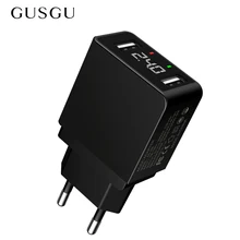 GUSGU USB зарядное устройство, двойной USB светодиодный дисплей, зарядное устройство для мобильного телефона s, 2 порта, Plgu, для iPhone, samsung, Xiaomi, настенный, для путешествий, ЕС, умный рабочий стол