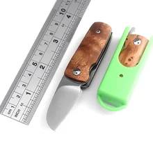 Mini Camping Pocket Knife Multi Tool Wood Handle EDC Survival Self-defense Fishing Key Chain Defense Neck Knives with sheath cnc