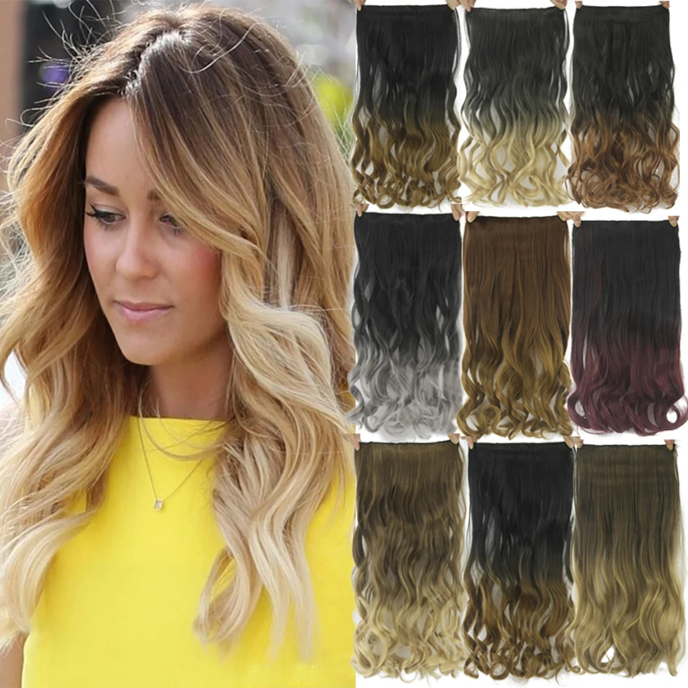 24inch Black to Gray Curly Wavy Hair Extentions Clip in
