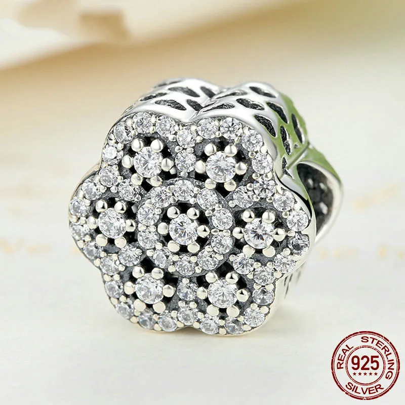 

Pure 925 Sterling Silver Dazzling Daisy Charm Beads With Clear CZ Fit Original Pandora Bracelet Bangle Authentic Jewelry Gift