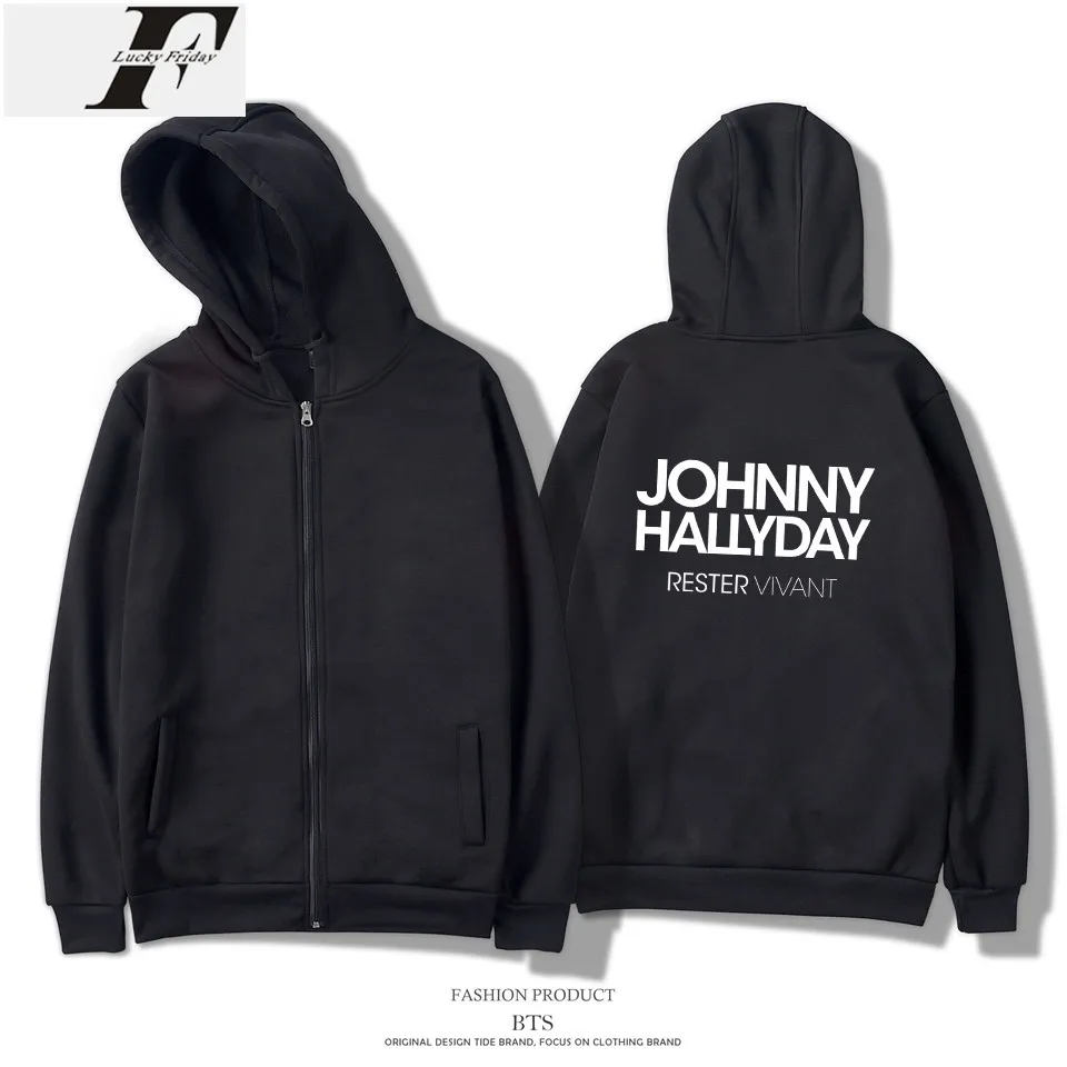 

LUCKYFRIDAYF Johnny Hallyday Fans Hoodies Men Zipper Harajuku New Fashion Brand Streetwear Tracksuit Loose Hoodies Men Plus Size