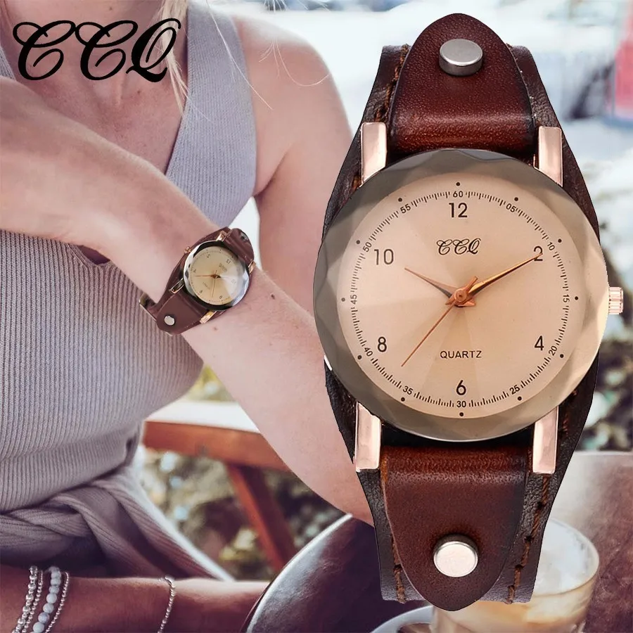 

CCQ Brand Antique Genuine Leather Wristwatches Fashion Women Watch Men Casual Quartz Wristwatches Clock Gift Relogio Feminino
