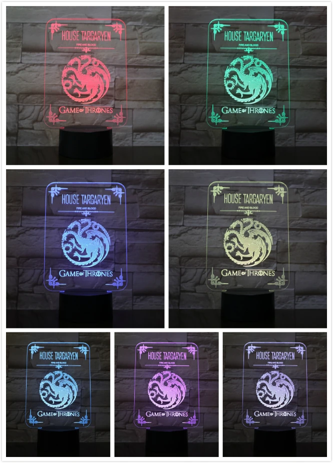  House Targaryen Logo Desk lamp bedside Touch Sensor 7 Color Changing Child Kids Blood and Fire Game