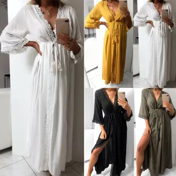 

Womens Sundress Holiday Beach Party Long Maxi Dress Bikini Cover Up Bathing Suit