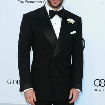 

Two Piece Black Business Party Men Suits 2018 Double Breasted Formal Custom Made Wedding Groom mens suit Tuxedo Jacket Pants