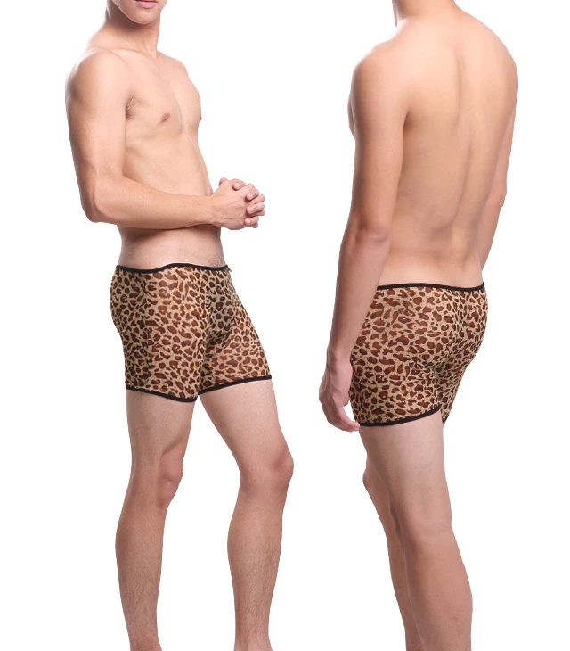 Сексуальное нижнее белье мужские трусы-боксеры леопардовые Трусы calzoncillos сетчатые прозрачные трусы со средней талией