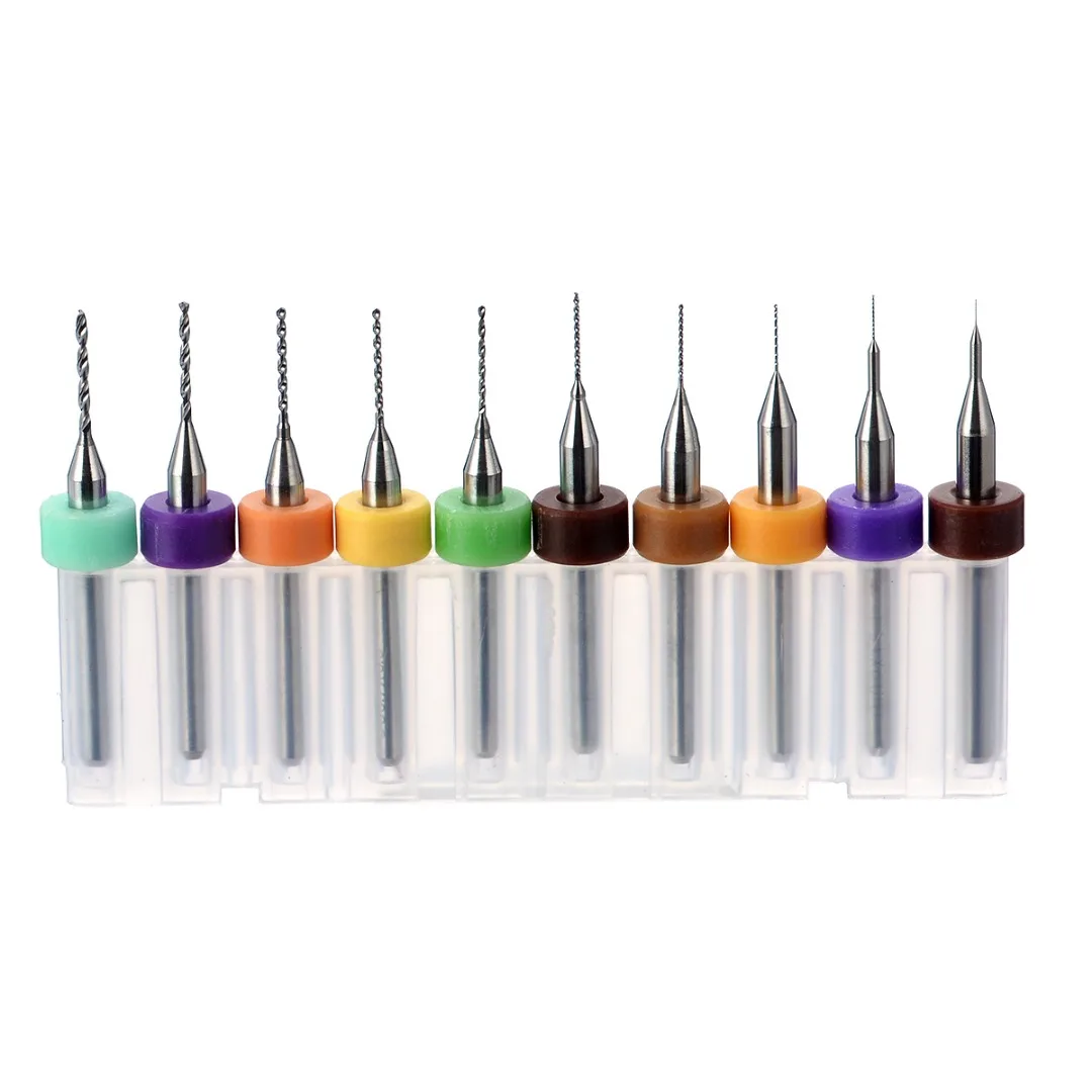 10pcs PCB Carbide Micro Twist Drill Bits Set 0.1-1.0mm Jewelry Rotary Tool CNC Milling Cutters