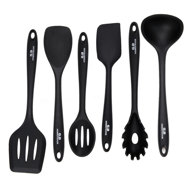 

6 Pcs Kitchenware Silicone Kitchen Utensils Set Heat Resistant Cooking Tools In Color Black Kitchen Helper Hot Sale