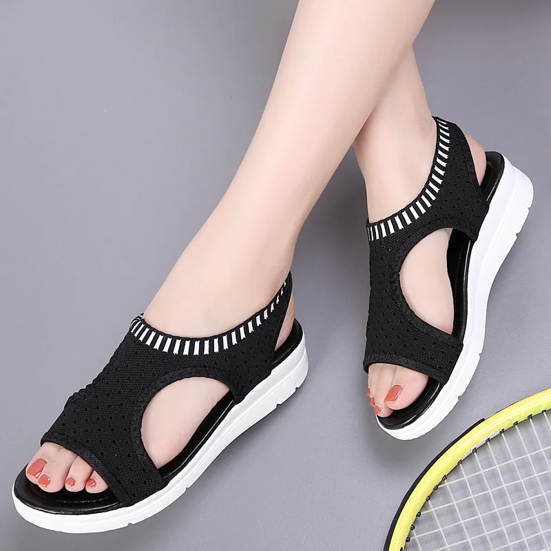 

Women Flat Sandals 2019 Summer Fashion Mesh Slip On Sandlas Lightweight Fly Knit Woman Platform Sandals Ladies Sandal Shoes