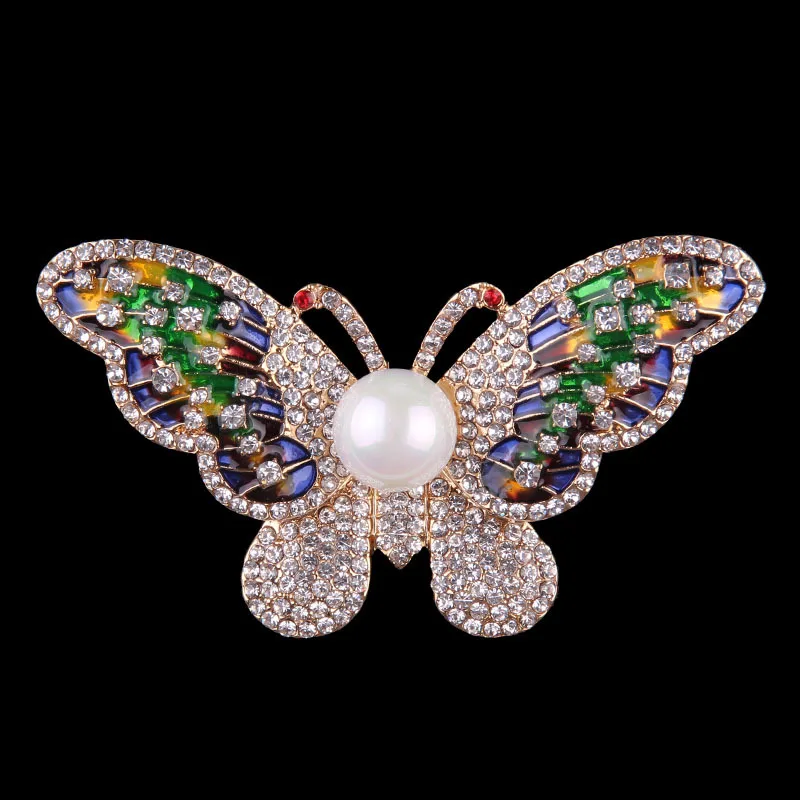 

New Fashion butterfly crystal pearl jewelry shining brooch bouquet Vintage beautiful Brooches For women christmas accessories