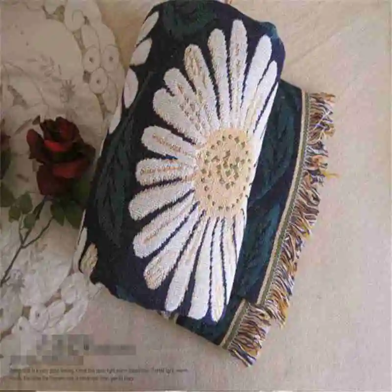 

100%cotton thread bohemian white daisy throw single/double size sofa leisure blanket bedspread many sizes free shipping