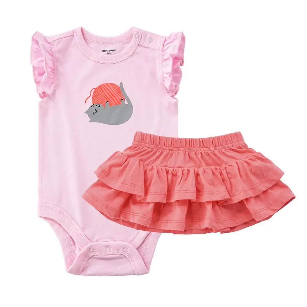 

New Arrival Baby Clothing Set Cute Baby Short Sleeve Bodysuit and Ruffle Skirt 2 Pieces Toddler Girl Onesie and Skirt Outfit
