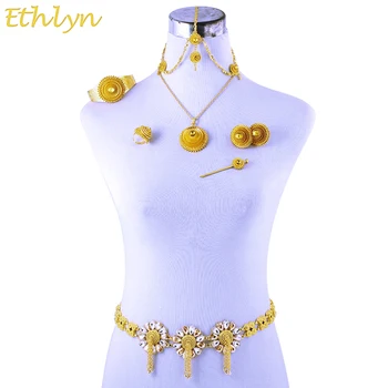 

Ethlyn Ethiopian/Eygpt Wedding Jewelry Sets Yellow Gold Color Waist Belt Chain with Crystal Rhinestone Accessories S107