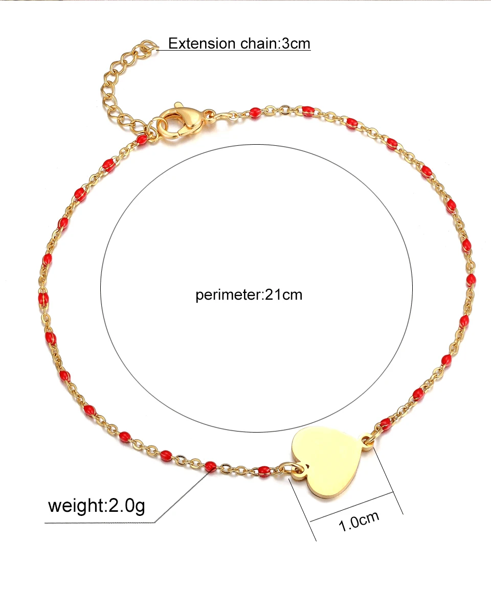 Fashion Colorful Stainless Steel Anklet Women's Beads Gold Pendant Barefoot Sandals Beach Bracelet Foot Jewelry Accessories