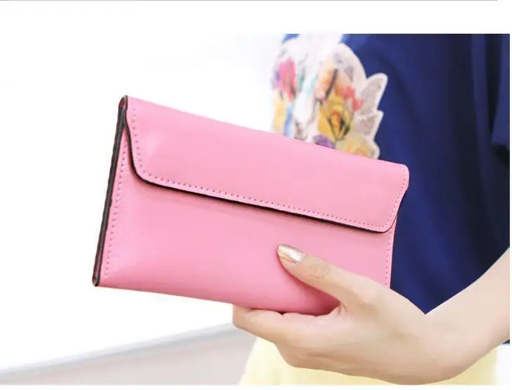 Kajie женские кошельки из натуральной кожи, фирменный дизайн, высокое качество, держатель для карт, длинный тонкий женский красный кошелек-конверт - Цвет: Pink