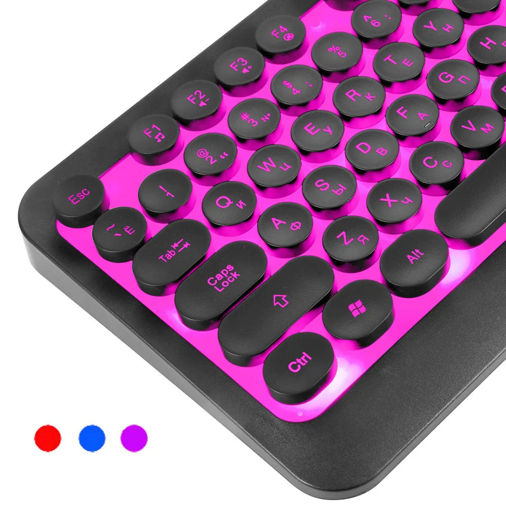  Backlit Russian Keyboard Retro Round Glowing Keycap Gaming Ducky Keyboard Tri-color Change Color US