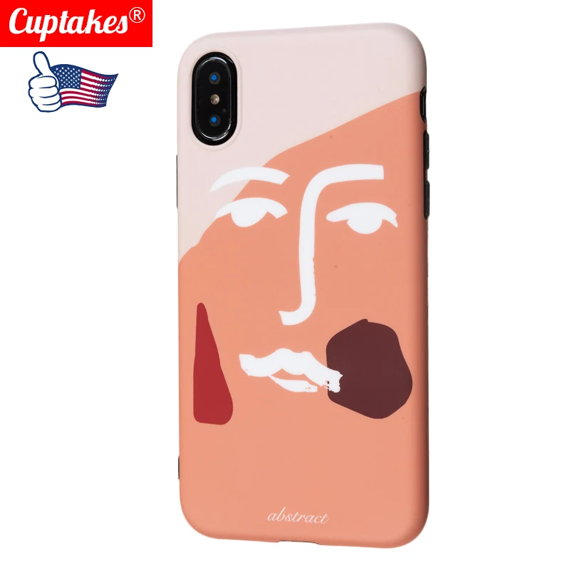 Luxury Brand Art Matte IMD Soft Silicone Cover for iPhone case 7 8 Plus X 10 XS 6 6S Cute Girl Smile Face Cartoon Pattern Coque |