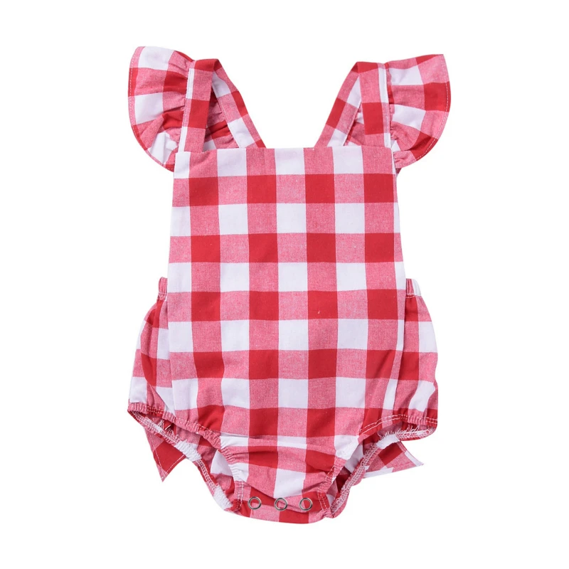 

2018 Summer Newborn Body Bodysuit Plaid Baby Girl Summer Clothes Sleeveless Girls Bodysuit