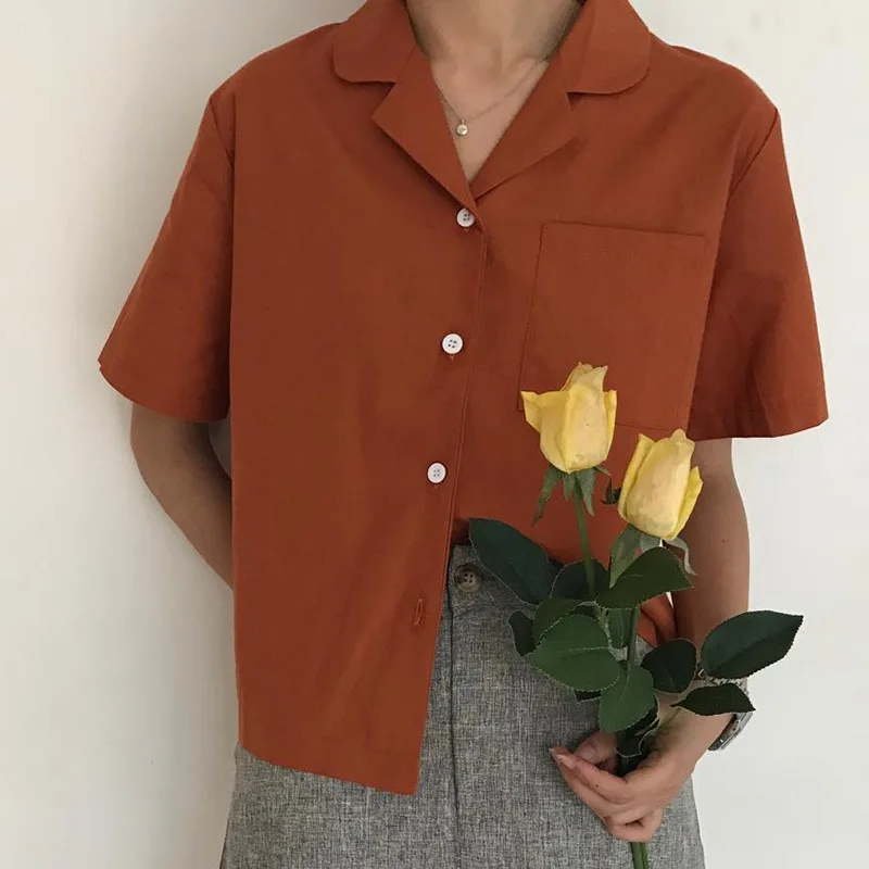 

E Fashion Women Solid Loose Short Sleeve Casual Blouse women's shirt blusas harajuku womens tops and blouses Female clothes