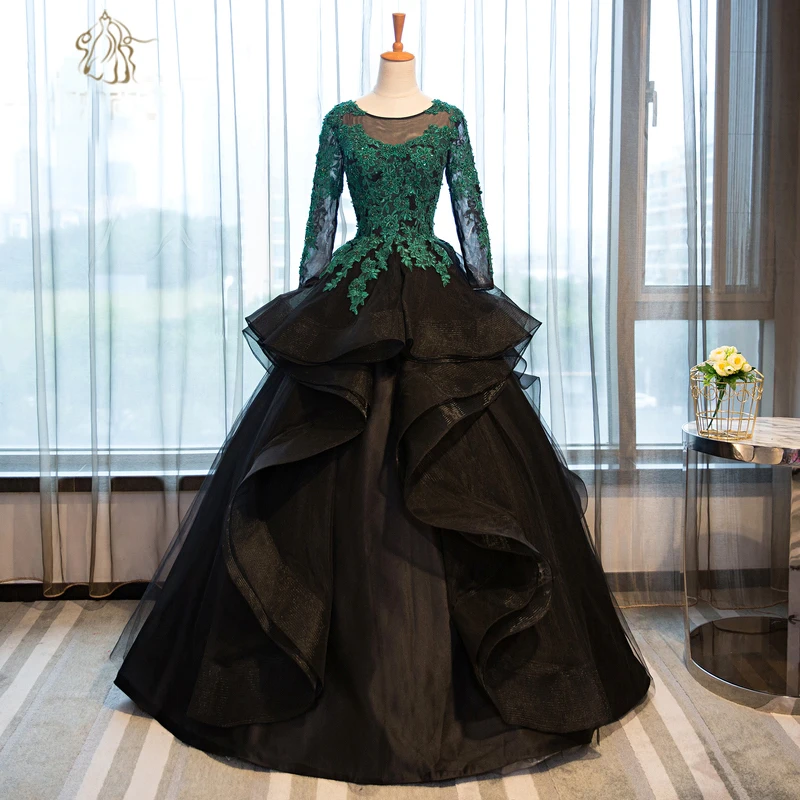 green and black ball gown