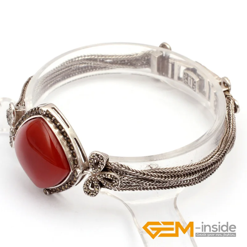 Кисточкой Браслет из тибетского серебра марказит 25 мм камень(Agates Crystal Shell) " модные ювелирные изделия подарок для женщин мать подарок - Окраска металла: Red Agate