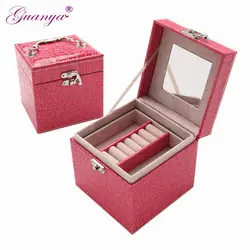 Гуаня Jewelry Box Организатор Кожа PU три слоя с зеркальной jewelry Дисплей держатель Прямая доставка