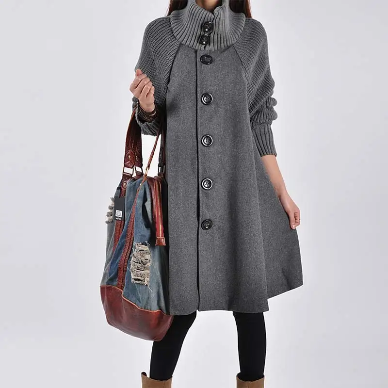 Женская куртка большого размера, пальто, плащ-ветровка, Осень-зима, Длинное свободное шерстяное пальто, повседневная женская верхняя одежда, Manteau Femme