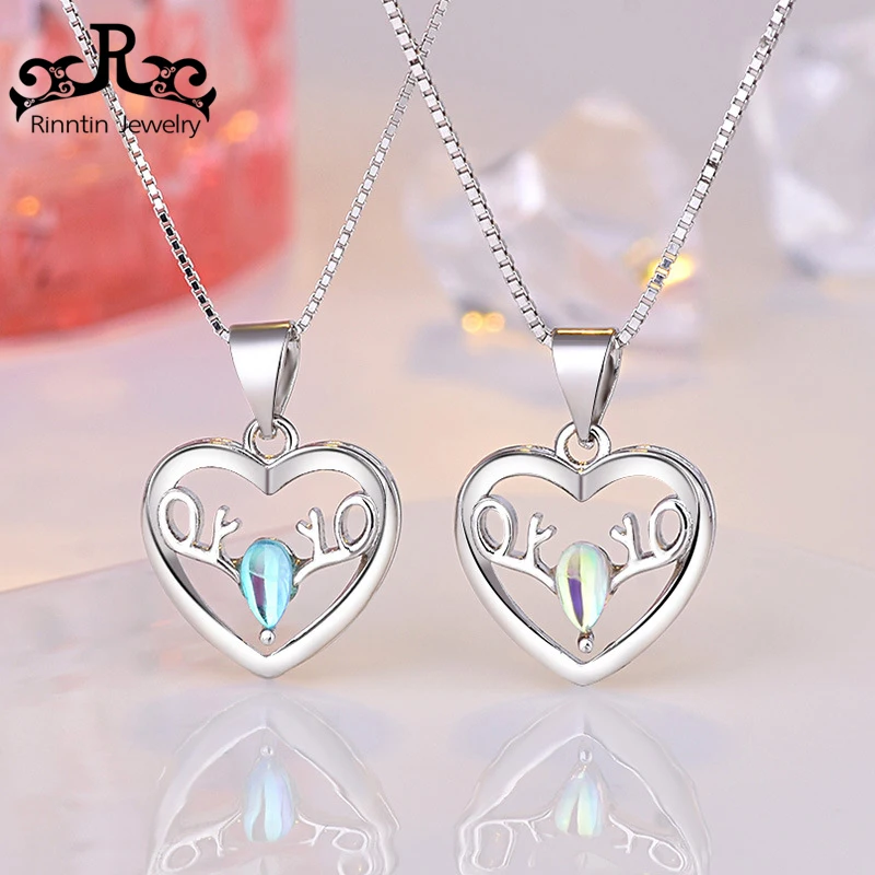 

ORSA JEWELS 2019 Beautiful Silver Neckce with Green&Blue New Design Heart Shape Pandent With Chain Fashion Jewelry DLN04