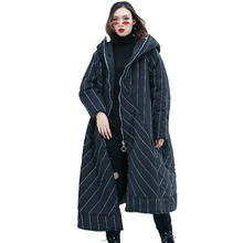 Модная хлопковая куртка для женщин, зимняя необычная парка с роговым капюшоном, топы для женщин, большой размер, свободная куртка с хлопковой подкладкой, длинные пальто N348