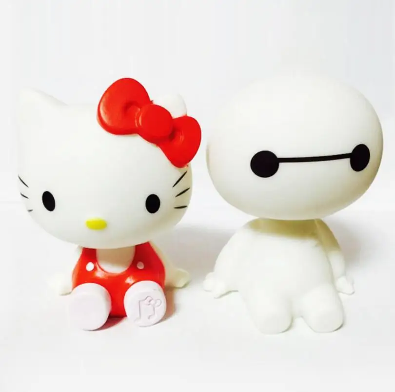 

Hello Kitty Big Hero 6 Baymax Anime PVC Action Figure Cartoon Cute Robot Shaking Baymax Dolls Car Decor Bobble Head Kids Toys