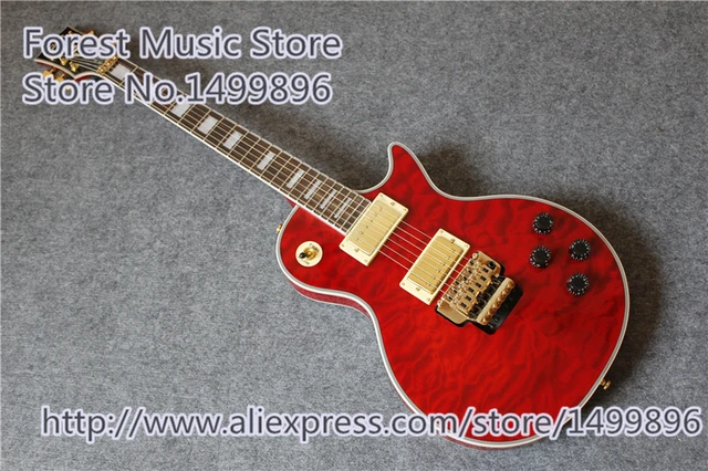 Cheap New Arrival Red Quilted Glossy Finish LP Custom Electric Guitar Chinese Floyd Rose Tremolo For Sale
