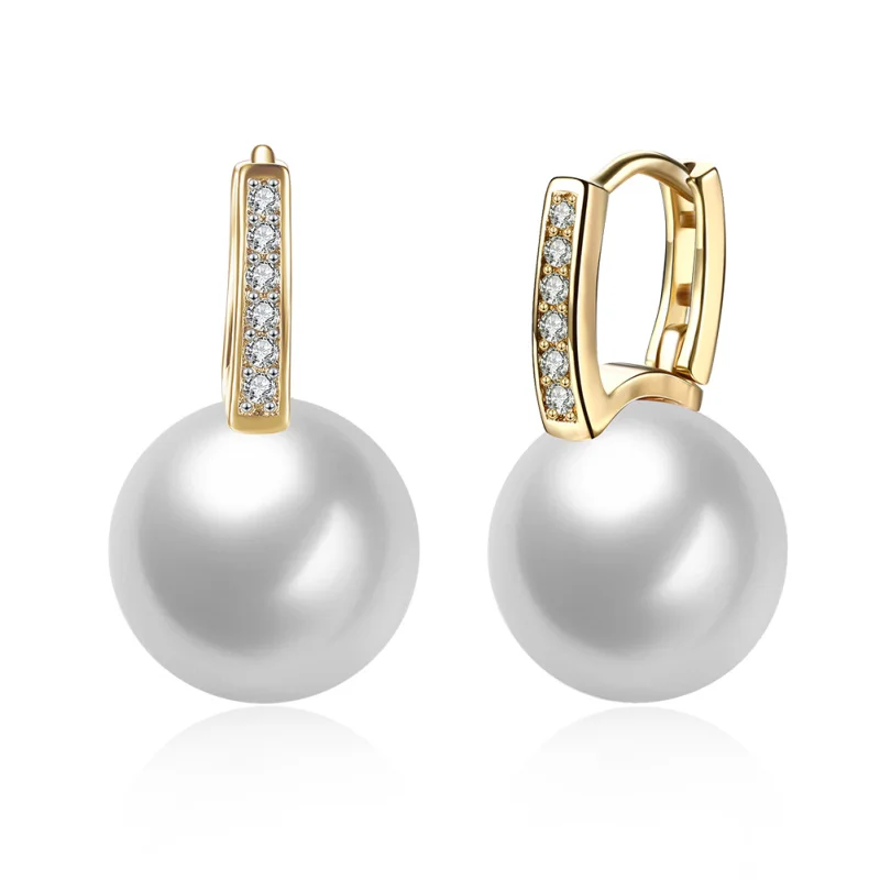 

Graceful Brand designer White Cubic Zirconia Pearl gold Drop earrings for women fashion Cute jewelry E2095