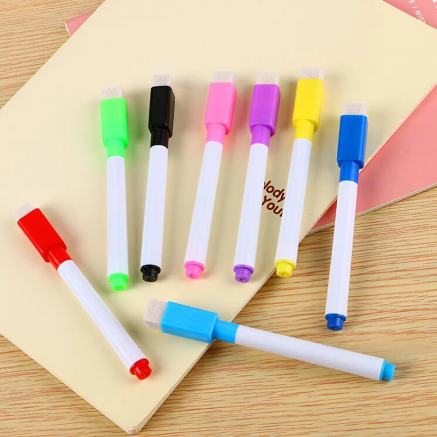 

1pc Colorful black School classroom Whiteboard Pen Dry White Board Markers Built In Eraser Student children's drawing pen