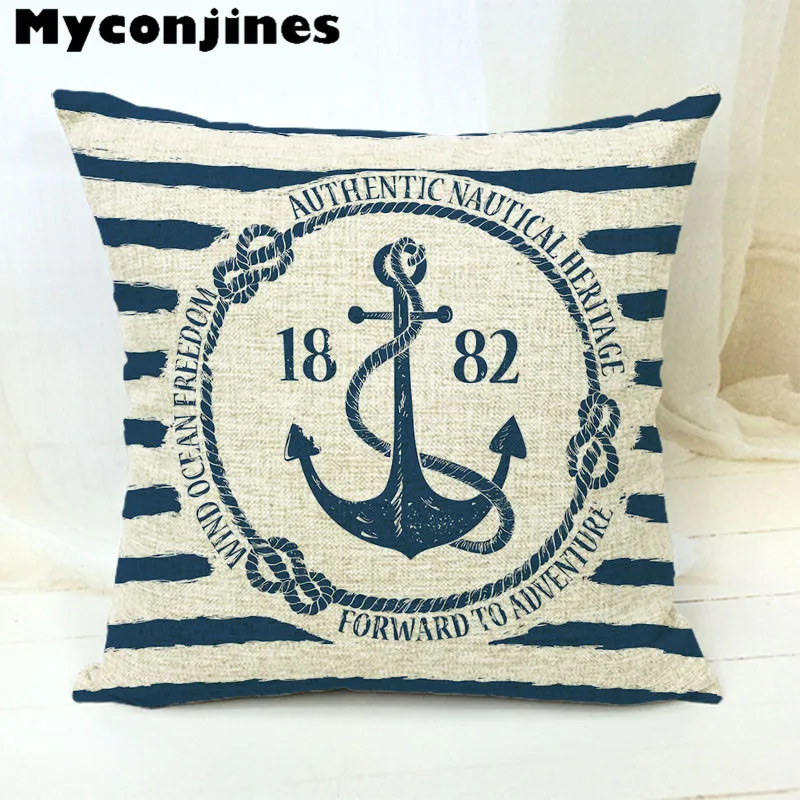 Light Blue Nautical Anchor Rudder Tapestry Cushion Cover Throw Pillow Case 17"